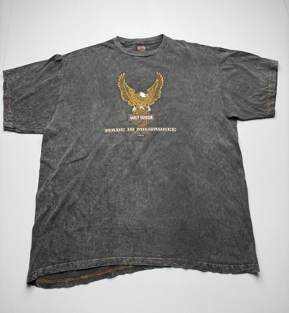 Vintage Harley-Davidson Shirt Mens XL Gray Eagle Holoubek Roswell Tee USA 90's